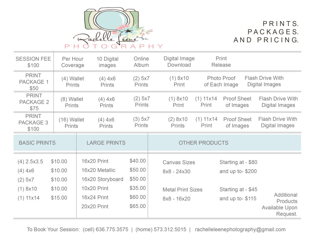 PRINTS AND PACKAGES PRICING